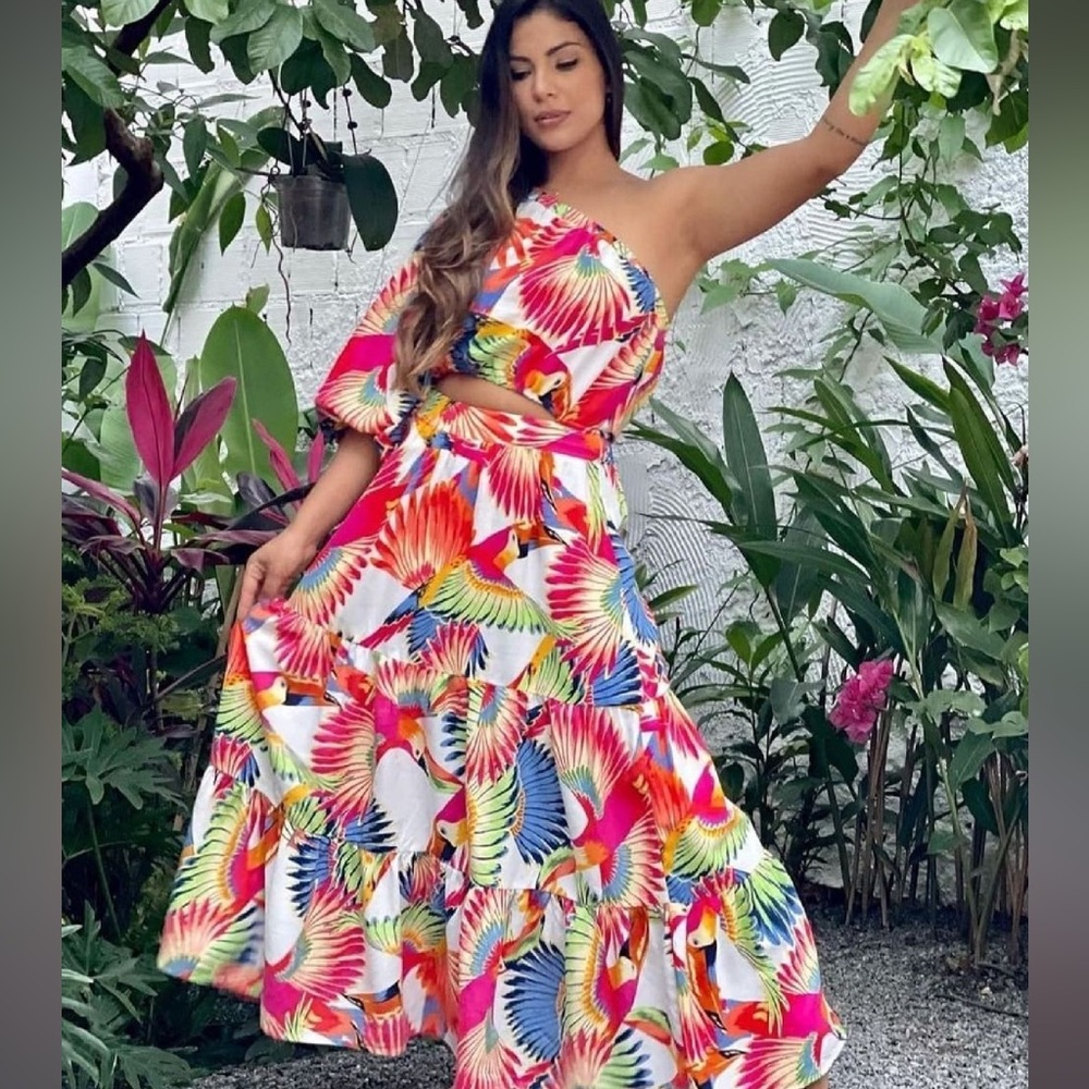 FARM Rio Tucanos One Shoulder Dress